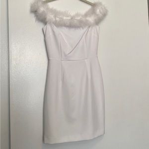 Gianni Bini white mini dress with feather